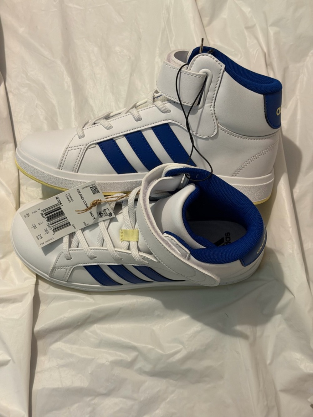 Adidas Grand Court Mid K Boys' High Top Sneakers White Blue US 3.5 EU 35½ New